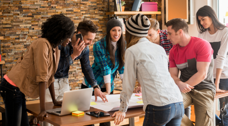 People collaborating over work